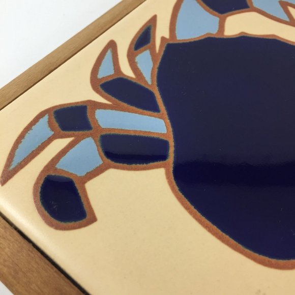 Ceramic Blue Crab Tile Framed Trivet Wall Decor Tropical Coastal - Picture 6 of 6